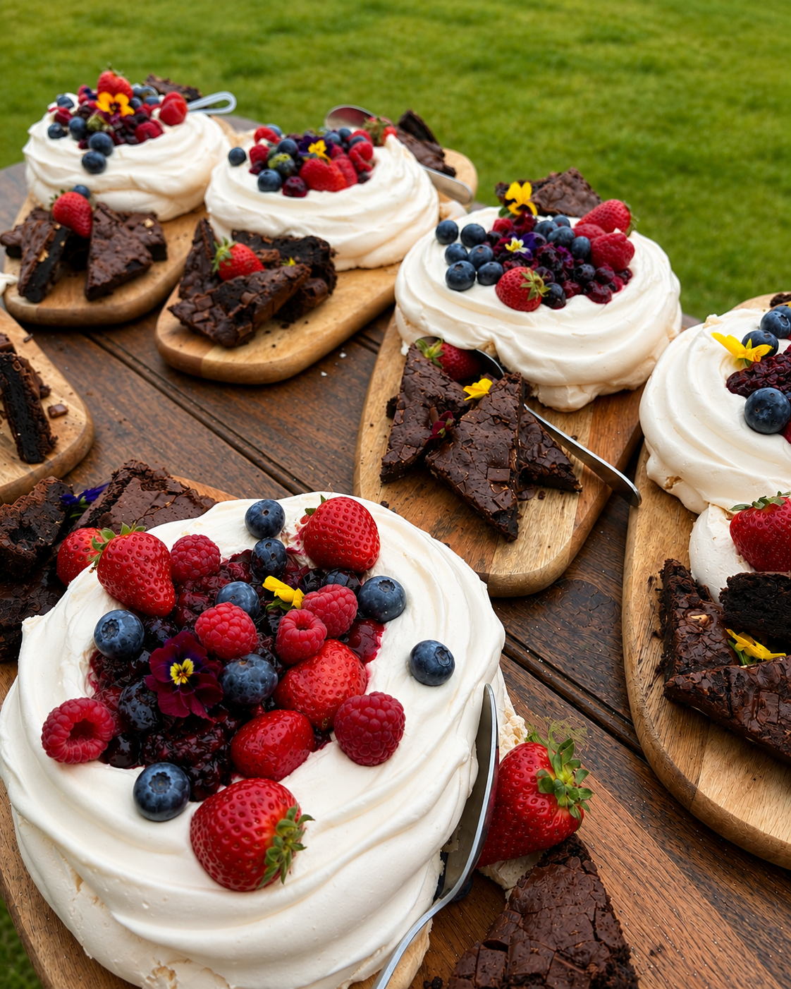 Sharing dessert outdoors